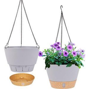 2 Pack Hanging Planters Set,10 Inch Indoor Outdoor Hanging Plant Pot Basket